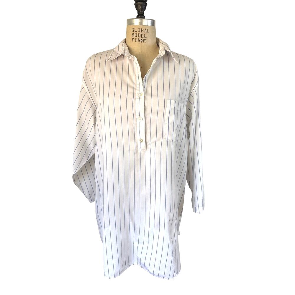 J.Crew Vintage Tunic Top in White with Blue Stripe Size Large 100% Cotton Poplin